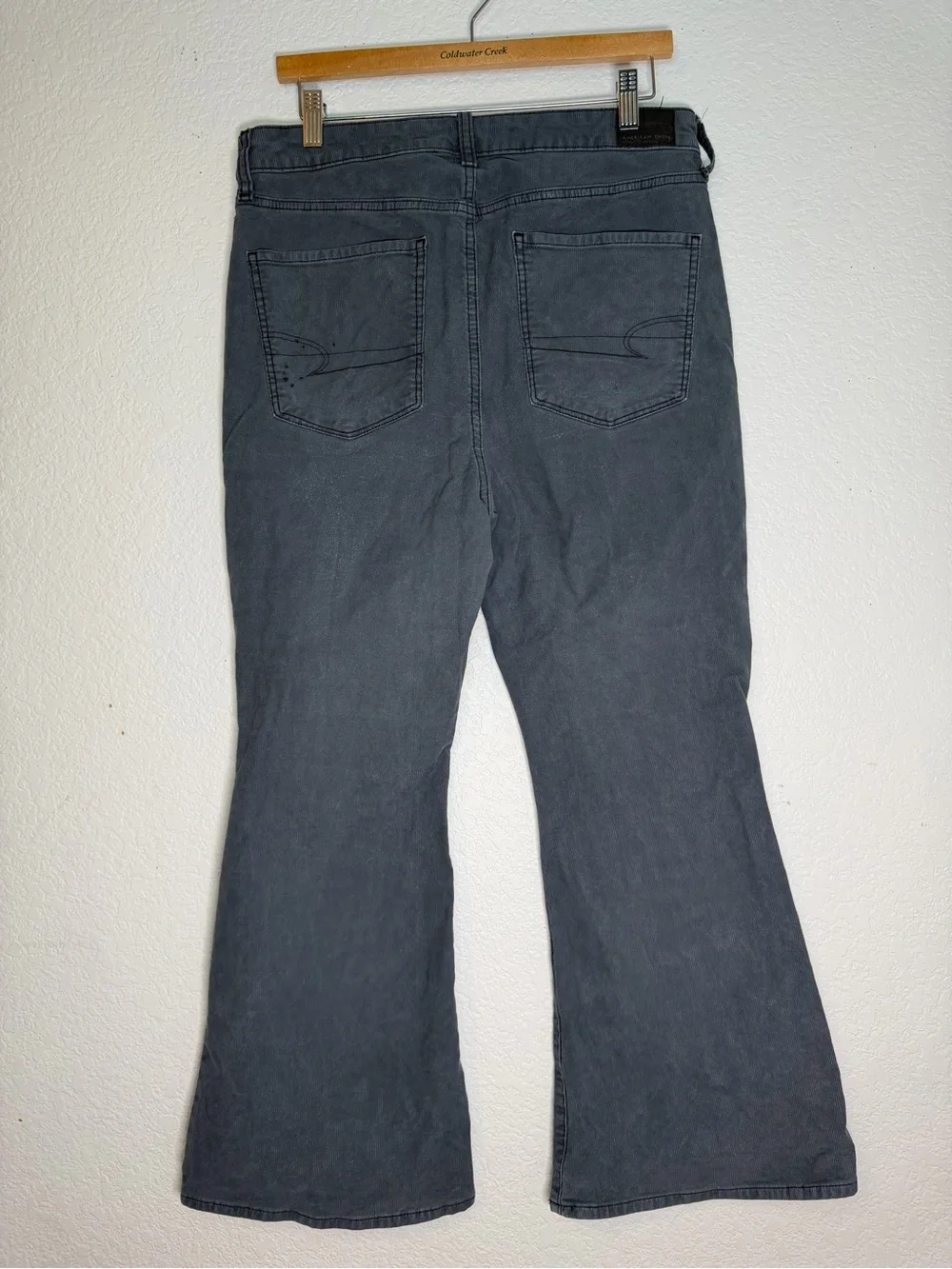 American Eagle Outfitters Charcoal Gray High-Rise Flare Corduroy Jeans, 12S